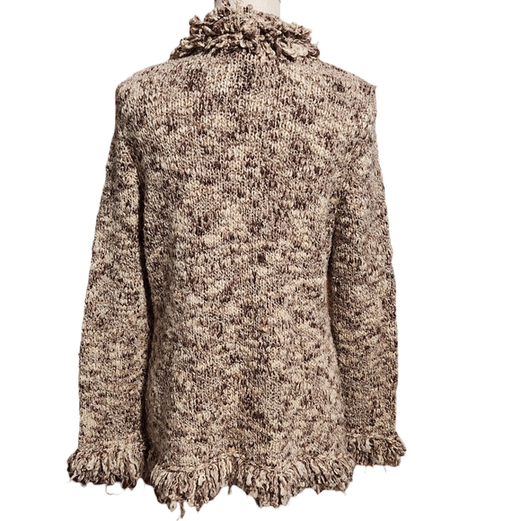 NINE WEST Cardigan Sweater Women Large Brown Wool Blend Y2K Ruffle Trim Shaggy - Picture 6 of 13